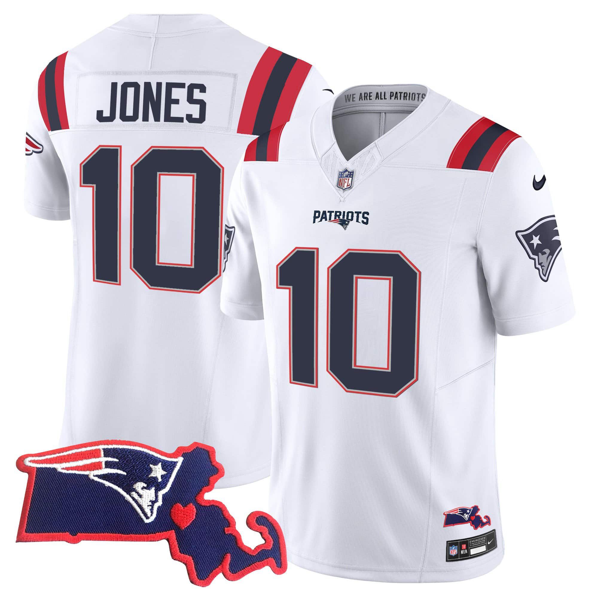 Men New England Patriots #10 Jones White 2024 Nike Patch Vapor Limited NFL Jersey